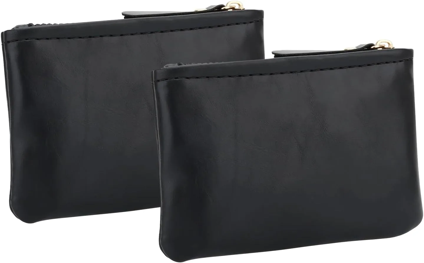 2 Pack Small PU Leather Pouch, Coin Purse Holder, Small Travel Jewelry Pouch, For Men & Women, Black (109-Black)