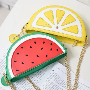 2018 summer new female bag PU leather women bag cute fruit packet chain shoulder messenger bag orange watermelon Strawberry bag
