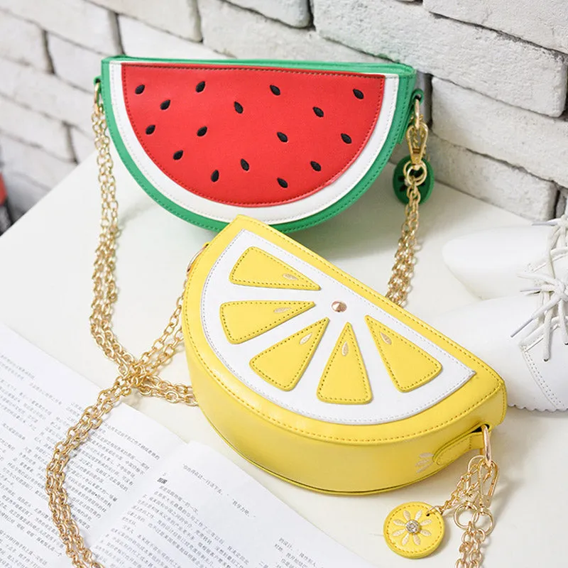 2018 summer new female bag PU leather women bag cute fruit packet chain shoulder messenger bag orange watermelon Strawberry bag