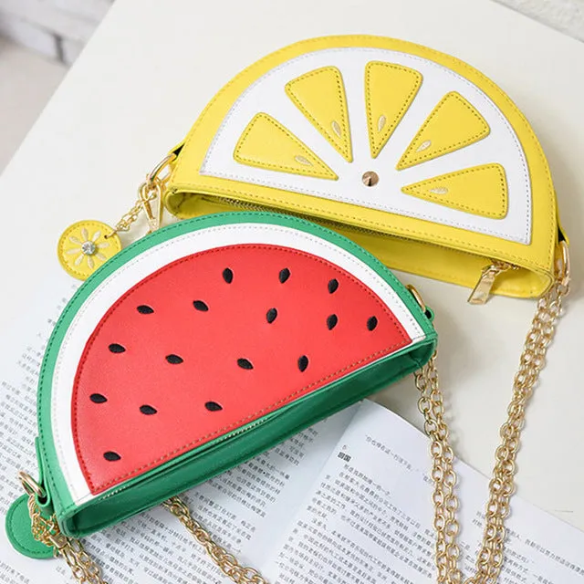 2018 summer new female bag PU leather women bag cute fruit packet chain shoulder messenger bag orange watermelon Strawberry bag