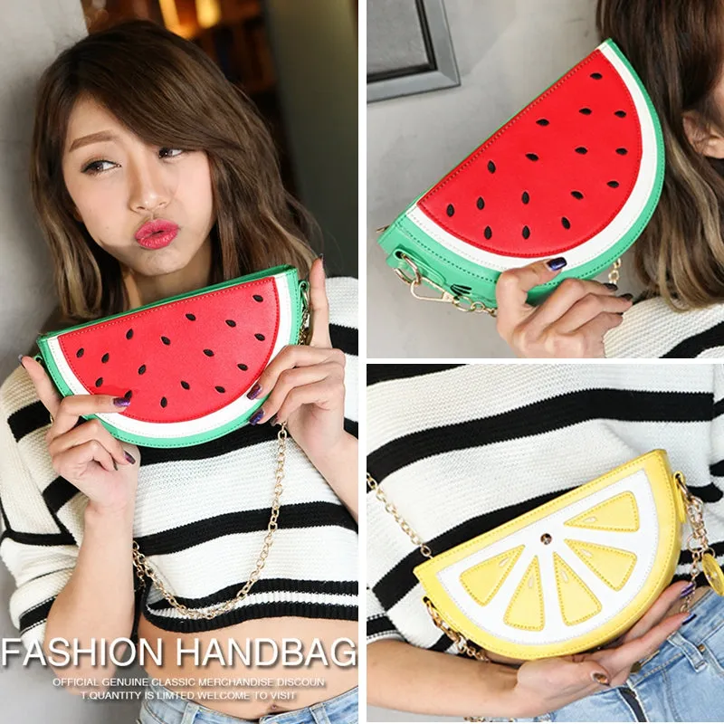 2018 summer new female bag PU leather women bag cute fruit packet chain shoulder messenger bag orange watermelon Strawberry bag