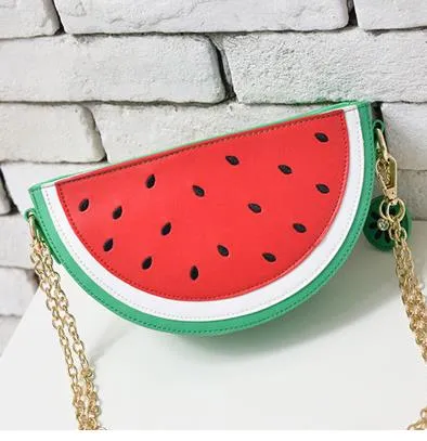 2018 summer new female bag PU leather women bag cute fruit packet chain shoulder messenger bag orange watermelon Strawberry bag
