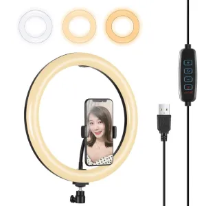30cm USB Dual Colour LED Ring Light with Phone Clamp | Black