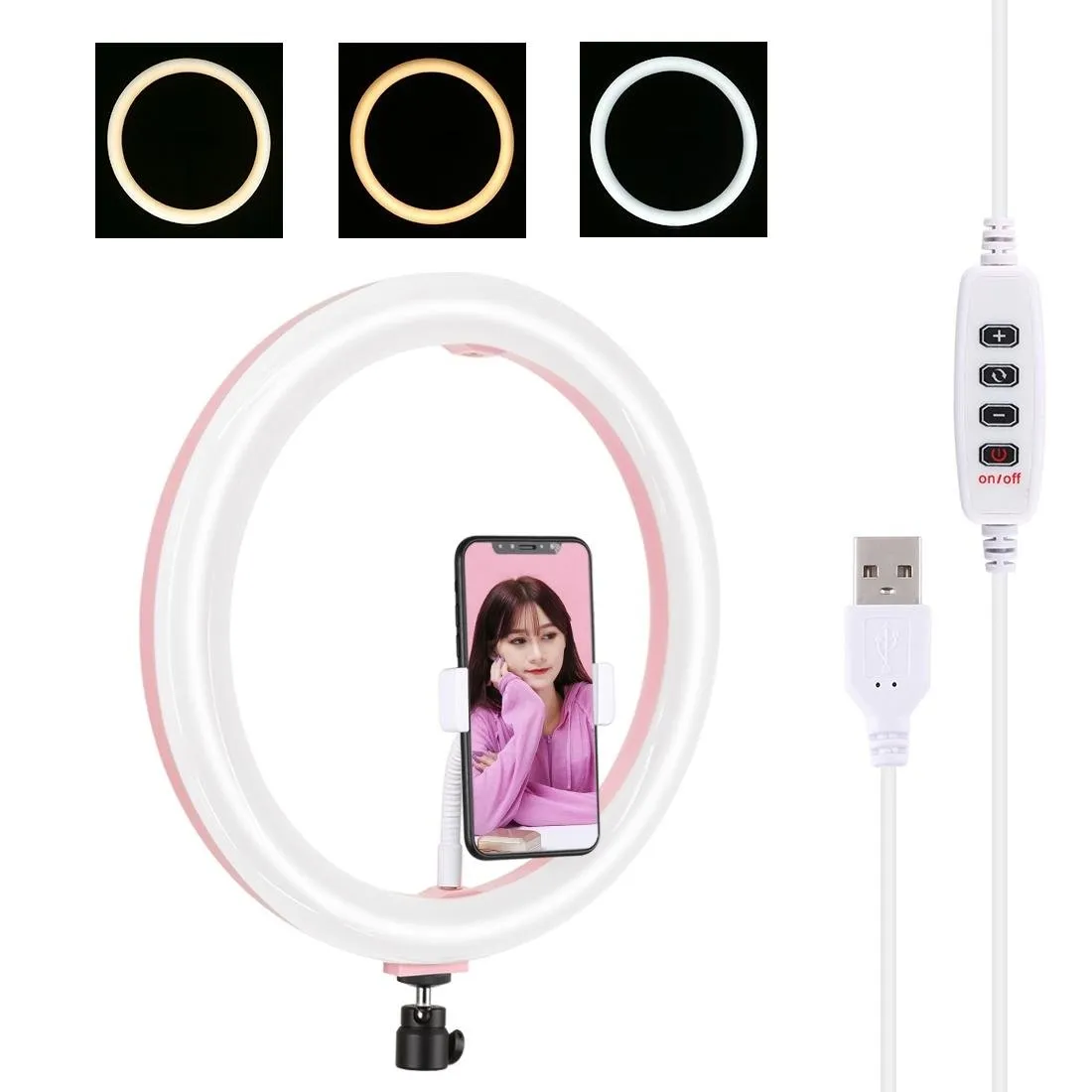 30cm USB Dual Colour LED Ring Light with Phone Clamp | Black