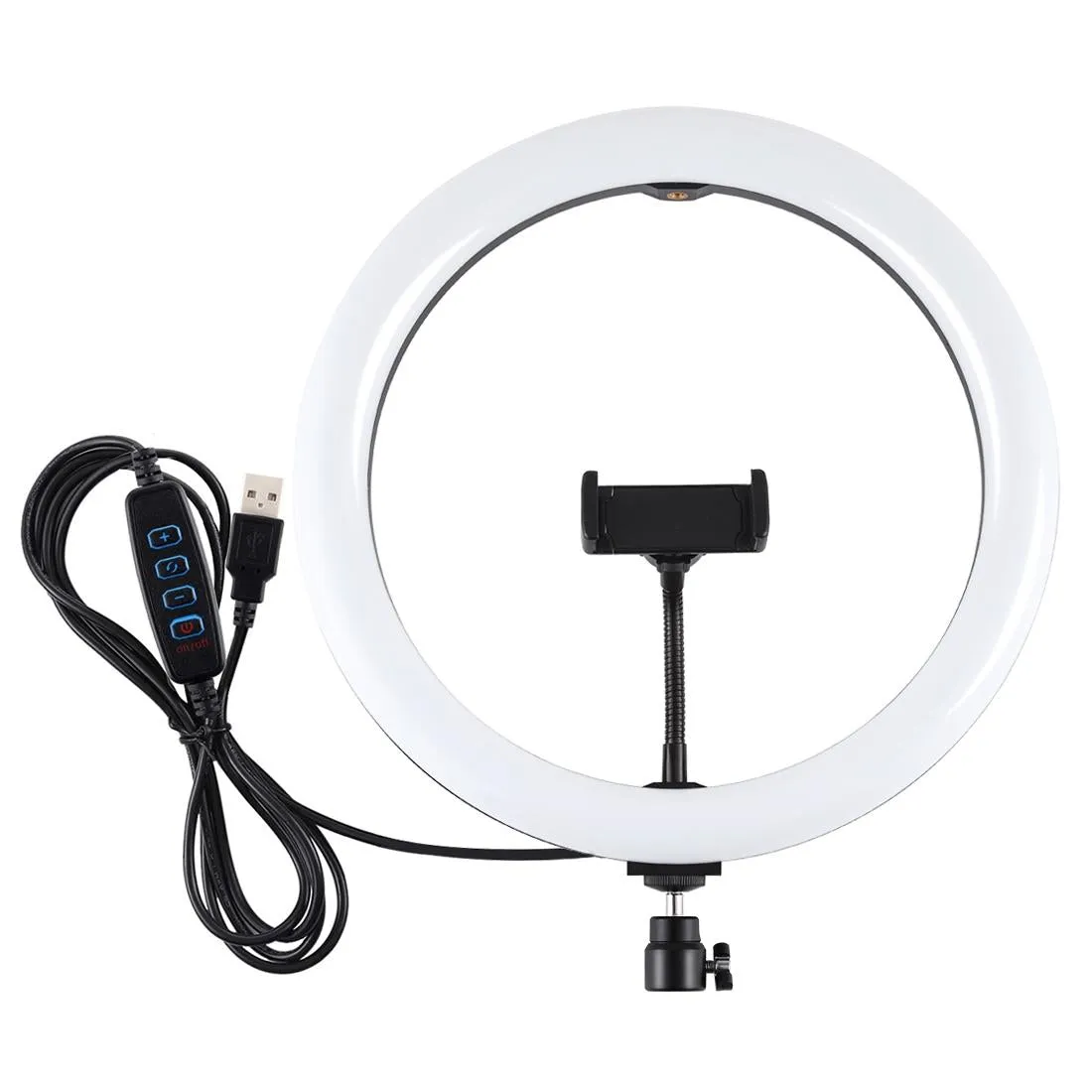 30cm USB Dual Colour LED Ring Light with Phone Clamp | Black