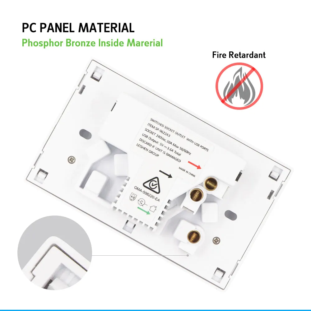 5PCS Double Power Point Dual USB   Type-C GPO | Fast Charge 3.6 Amp Wall Outlet