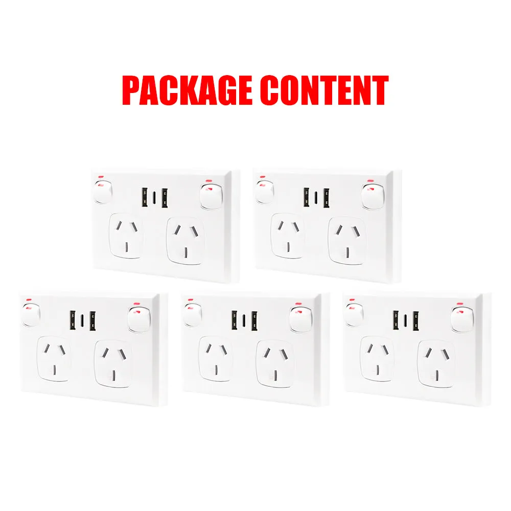5PCS Double Power Point Dual USB   Type-C GPO | Fast Charge 3.6 Amp Wall Outlet