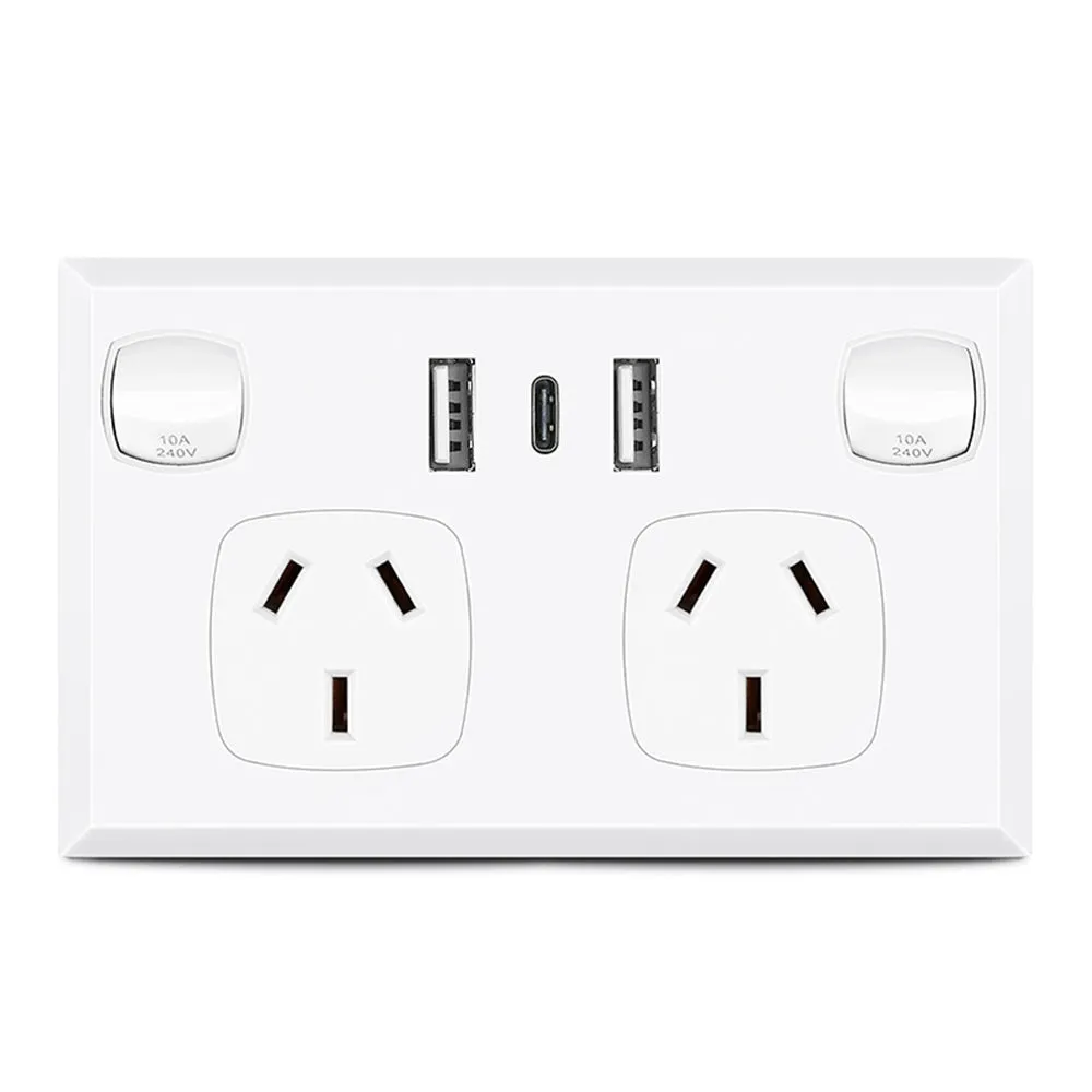 5PCS Double Power Point Dual USB   Type-C GPO | Fast Charge 3.6 Amp Wall Outlet