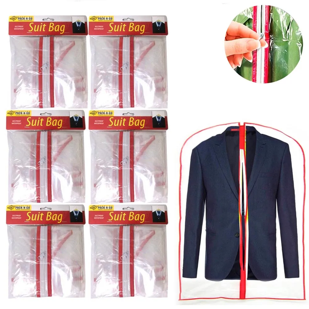 6X Garment Bags Travel Dress Suit Storage Clear Dust Cover 34" Full Zipper Coat
