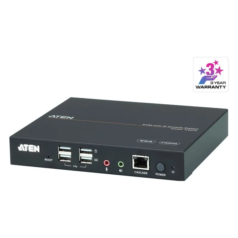Aten VGA and HDMI Dual View USB KVM Console station for selected Aten KNxxxx KVM over IP series, supports full HD with design for 0U rack space