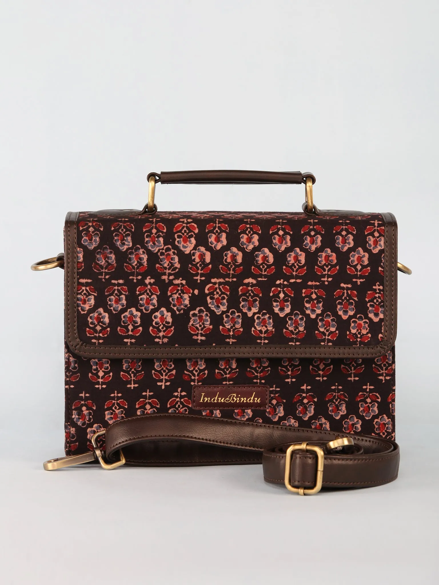 Black Maroon Ajrakh Block Printed Sling Bag - B0801