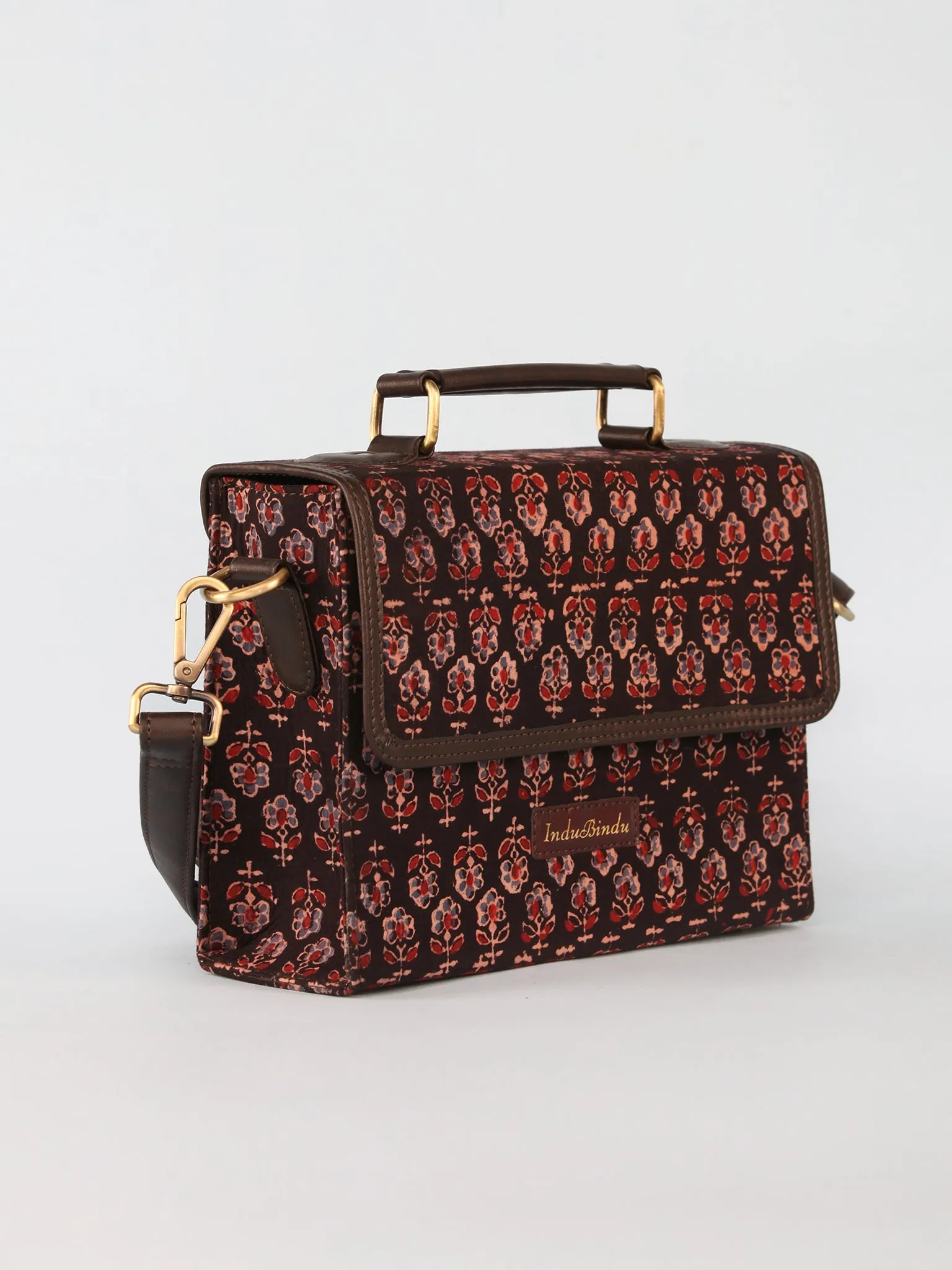 Black Maroon Ajrakh Block Printed Sling Bag - B0801