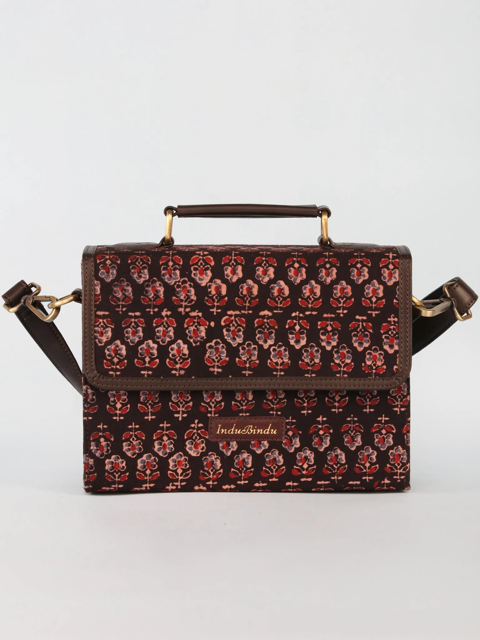 Black Maroon Ajrakh Block Printed Sling Bag - B0801