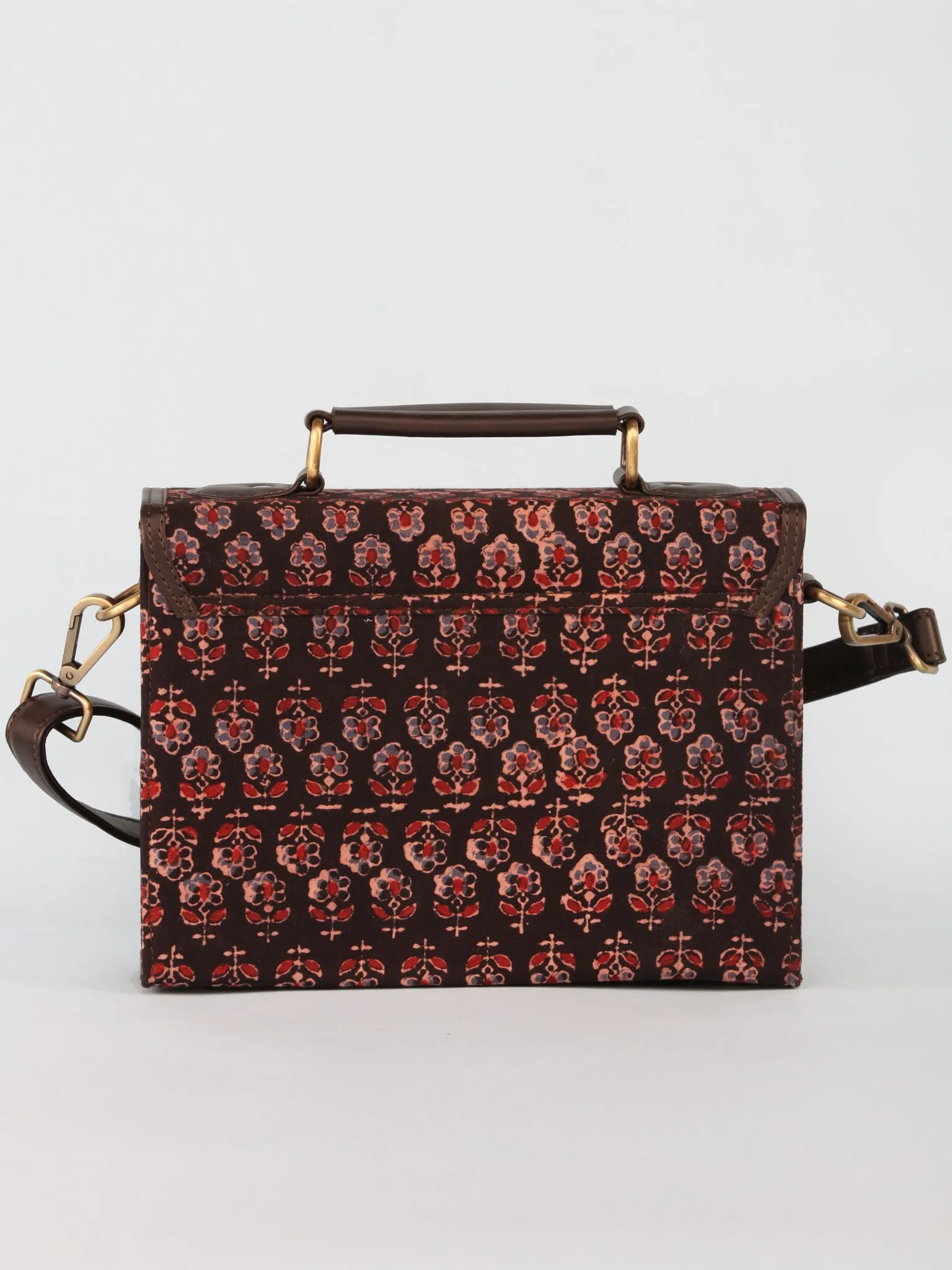 Black Maroon Ajrakh Block Printed Sling Bag - B0801