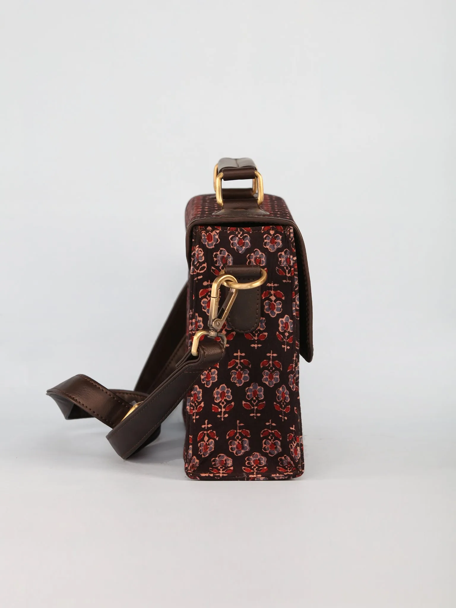 Black Maroon Ajrakh Block Printed Sling Bag - B0801