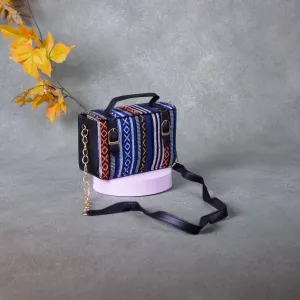 Cuboid Case Sling bags Blue with Red Colour Design.