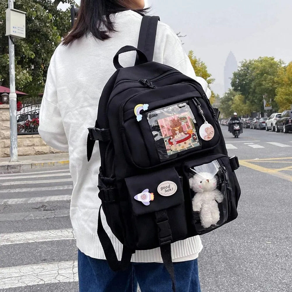 Cute Women Backpacks Waterproof Multi-Pocket Nylon School Backpack for