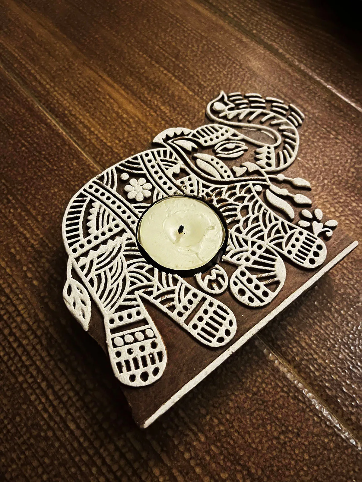 Handcrafted Wooden Tealight holders Elephant design Set Of 2