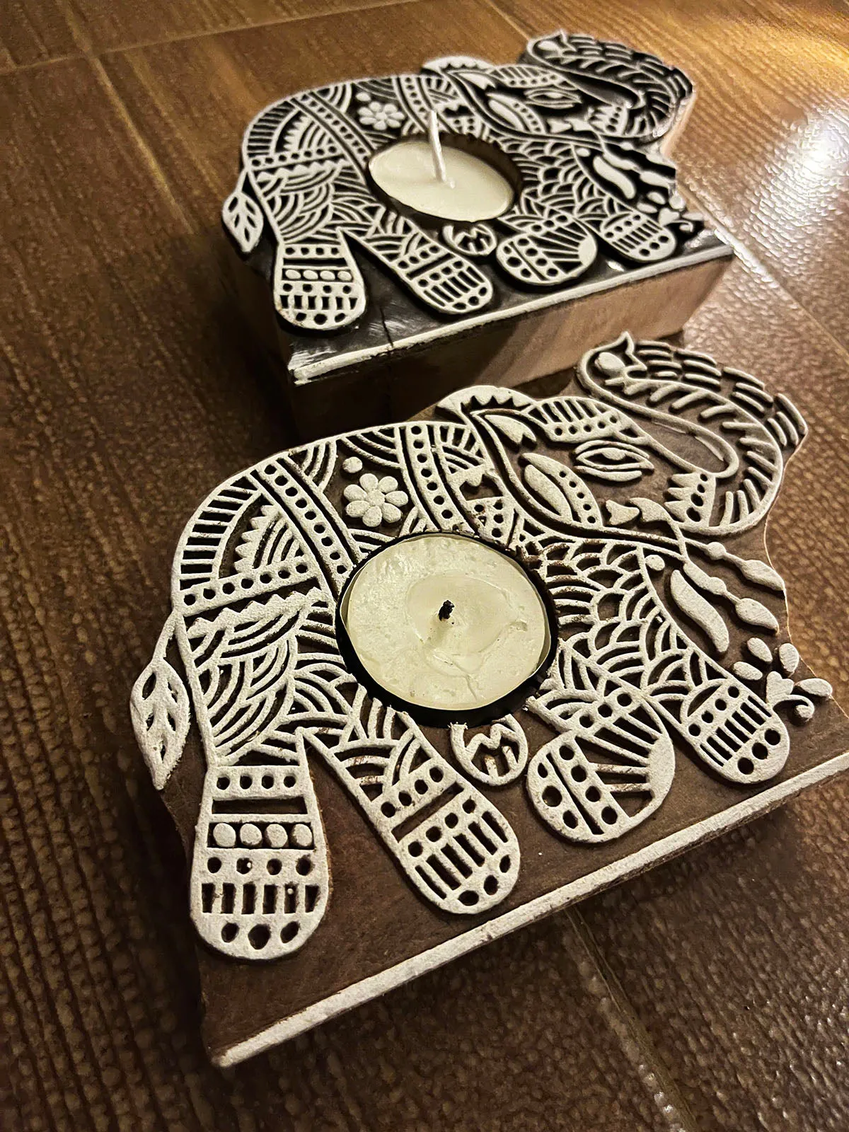 Handcrafted Wooden Tealight holders Elephant design Set Of 2