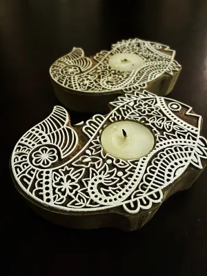 Handcrafted Wooden Tealight holders Fish design Set Of 2