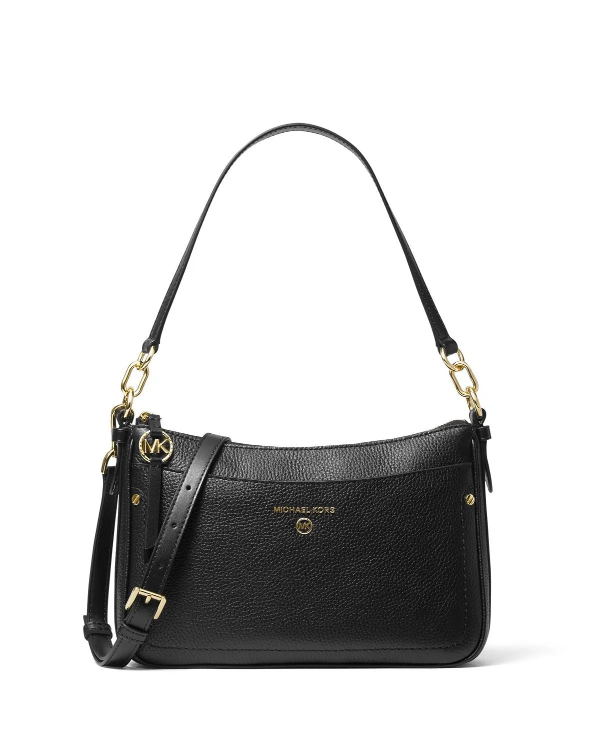 Michael Kors Women's Jet Set Leather Crossbody Bag with Charm and Zipper, Black