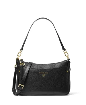 Michael Kors Women's Jet Set Leather Crossbody Bag with Charm and Zipper, Black