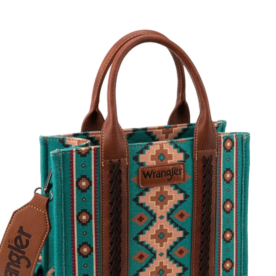 Wrangler Southwestern Print Small Canvas Tote/Crossbody - Turquoise